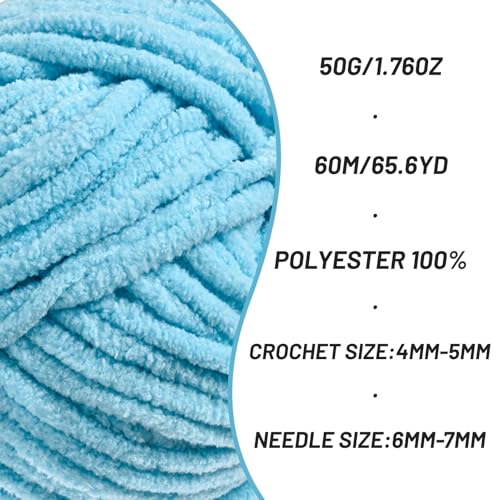 2 Pack Fluffy Velvet Yarn for Crocheting，Baby Blanket Yarn for Crocheting Soft，100g(131yds) Amigurumi Yarns，Plush Chenille Crochet Yarns，Puzzle Yarn for Crochet Weaving Craft(2 Azure) - color: 2 Azure