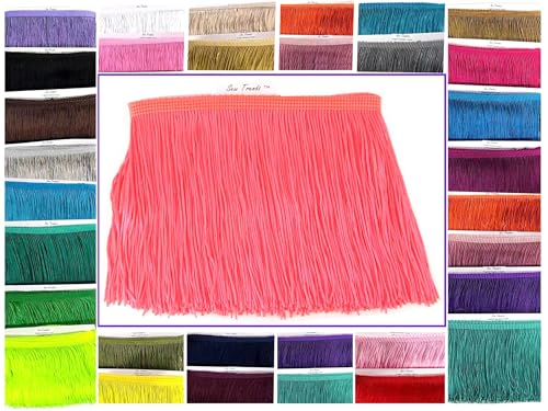 5 Yards of 4" Long Chainette Fringe Thread Yarn Tassel Trim Braid Fringe for Crafts Sewing and Decor-Highlighter NEON Coral Orange - color: Highlighter NEON Coral Orange, size: Value 5 Yards