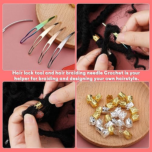 QMNNMA Crochet Needle for Loc, 48 Pcs Dreadlock Crochet Hook for Hair | Crochet Needle for Locs, Loc Tools for Interlocking Crochet Hooks for Hair, Bent Latch Hook with Light Gray Case - color: light gray