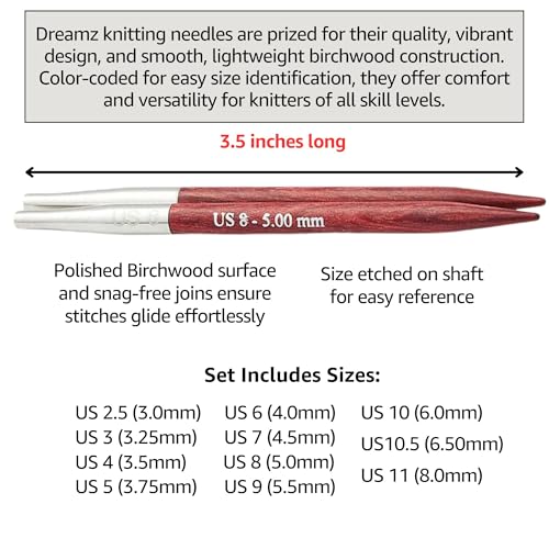 KnitPro Dreamz Regal 4-Inch Interchangeable Circular Knitting Needle Set | US 2.5, 3, 4, 5, 6, 7, 8, 9, 10, 10.5, 11 Incl. 5 Memory-Free Cables, 8 Caps, 4 Keys, 2 Connectors, Fabric Case, Project Bag