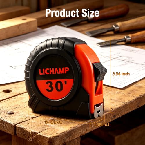 Lichamp 4 Pack 30ft EasyRead Retractable Tape Measure Metric/Fractional | 29.5FT/9M, 1-Inch