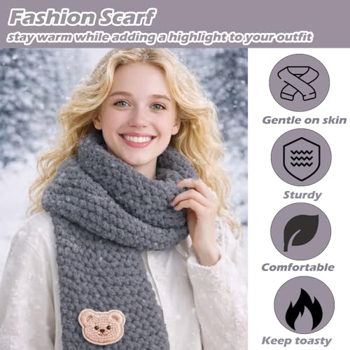 Novelchet Knitting Loom Kit for Scarf, Easy Knitting Set with Instructions | Learn to Knit kit Including Knitting Needles Set Plush Yarn - color: Gray