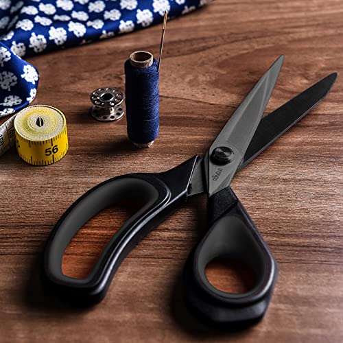 LIVINGO Fabric Scissors 8.5" Heavy Duty Sewing Shears Black | Titanium Coated Forged Steel, Sharp Precision Edge, Tailoring Clothing Leather Paper Projects - color: Light Black/Black, size: 8.5"
