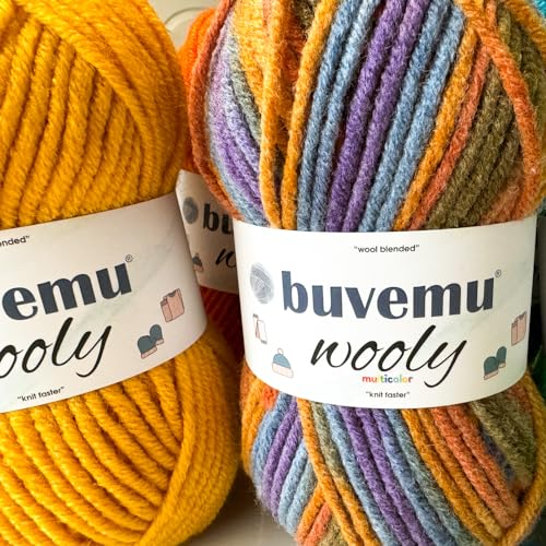 Wooly Soft Fluffy Bulky Weight #5 Wool Blended Fast Knitting Crocheting Yarn, 25% Wool 75% Acrylic, 100 Gram (3.53 Ounces) 109 Yards (100 Meters) (Beige Melange) - color: Beige Melange, size: 1 Pack