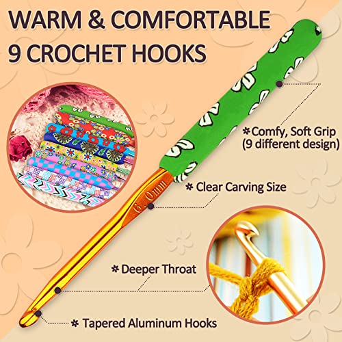 Coopay Warm Crochet Hook, Ergonomic Crochet Hooks Set w/Soft Grip | 2.0mm-6.0mm Aluminum Crochet Needles w/ Long Handle for Grandmother Crochet Yarn Craft - Premium Knitting & Crochet Supplies - color: Fresh Flowers