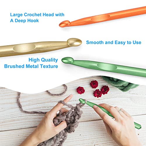 Vodiye 3 Sizes Large Crochet Hooks 10-15mm, Ergonomic Crochet Hook Set, Colorful Metal Hooks for Chunky Yarn and DIY Crafts - size: 3 Size(10.0-15.0mm)