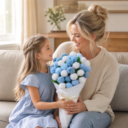 Ivydale Crochet Flower Bouquet Throw Blanket with Blue Rose - color: Blue Tulip