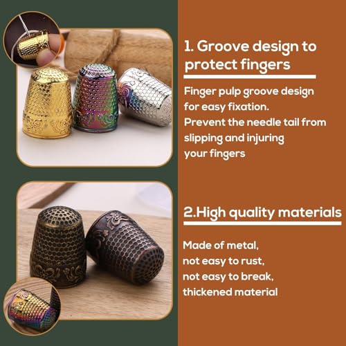 Nitlak 24 Pcs Thimbles Set, Thimbles for Hand Sewing with Needle Threader | Metal Sewing Thimbles for Hand Sewing, Thimble Ring with Needle Threader and Storage Box for Hand DIY Sewing