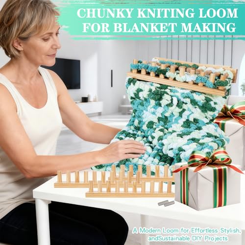 64" Chunky Blanket Loom Wooden Frame – DIY Throw Blankets Chunky Knit Blanket Kit | Adjustable Size Hand Knitting Kit | No Needles Required | Beginner-Friendly Yarn Craft for Home & Stress Relief - size: 64 in