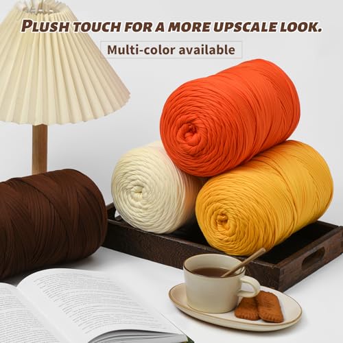 (800g/228yds) T Shirt Yarn, Soft Tshirt Crochet Yarn for Crafts and DIY Knitting Crocheting Cloth/Bag/Basket/Coaster, 100% Polyeste Elastic Fabric Chunky Thick Yarns for Crocheting (Brown) - color: Brown