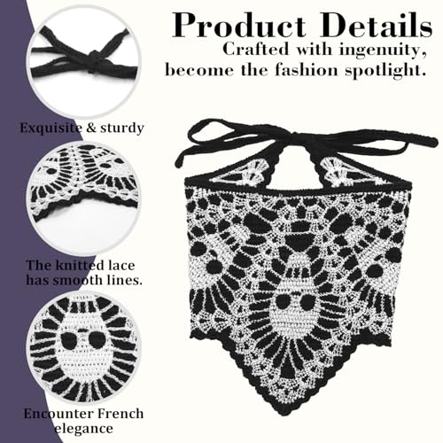 Crochet Triangle Hairband Halloween,Skull Design Head Scarf for Girls,Knitted Headband Headscarf for Women,Crochet Hair Bandana Kit - color: skull