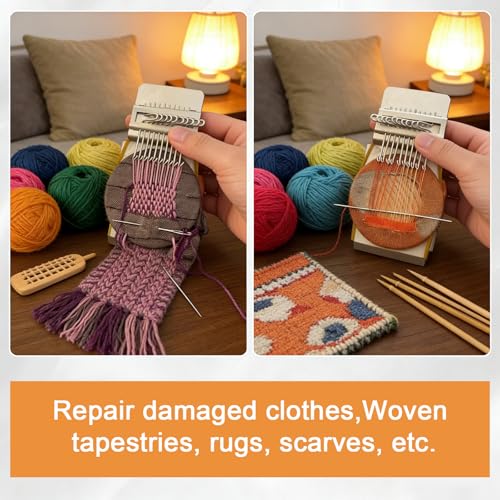 Knit Patch Kit,Patchmaker 2.0 Kit,Darning Loom,Mini Portable Patch Knitpatch, Patchwork Weaving Tool Set for Quickly Sewing Repair, Sewing,Knitting Kits for Beginners Repair Jeans, Socks(28Hooks) - color: 28 Hooks