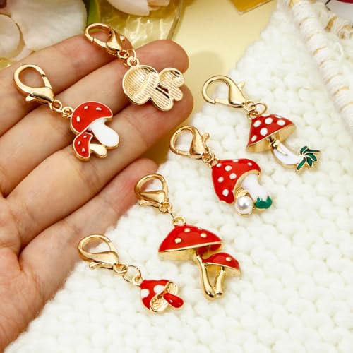 DoreenBeads Stitch Markers for Crocheting and Knitting | Alloy Enamel Crochet Marker Crochet Gifts for Knitting Weaving Sewing Accessories Quilting Jewelry Making - color: Red Mushroom