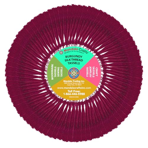 Mandala Crafts 100 Burgundy Silky Bookmark Tassels with Loops for Crafts | Machine Washable, Polyester Mini Craft Tassels for Jewelry Making, Graduation Decorations, Keychains, Gift Tags & Ornaments - color: Burgundy, size: 5.5 Inches