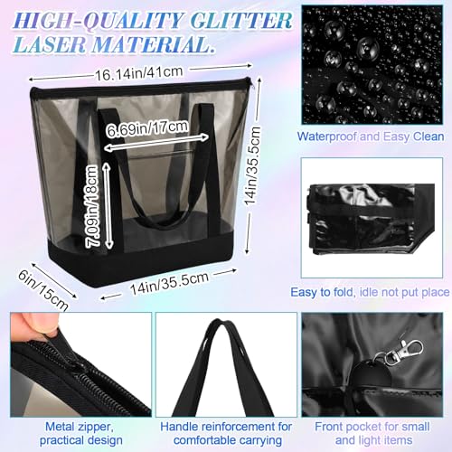 Reginary 8 Pcs Clear Tote Bags Shoulder Handbag Security Approved See Through Bag with Zipper Closure for Sport Event Travel - color: Black, Grey