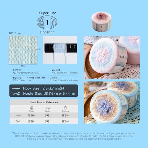 Susan's Family Summer Bloom Cotton Yarn - 2x400g/1531Yds - Stellar Tale | 14 Wpi Soft Fingering gradient yarn, Crochet and Crafts - color: 16#Stellar Tale