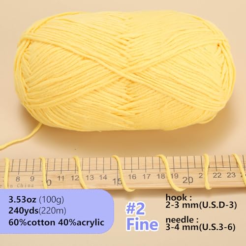 LUCKY BALL Milk Cotton Yarn, 100g / 240 yd 60% Cotton 40% Acrylic #2 Fine Sport Yarn, Soft Crochet & Knitting Yarn for Amigurumi Dolls, Baby Items, Flowers, Hats, Sweaters, Blankets (Golden) - color: 1Golden