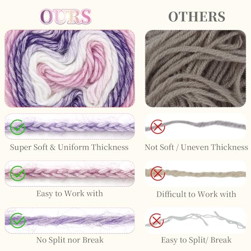 Aeelike Cake Yarn for Crocheting, Soft Ombre Crochet Yarn, Purple | 6 PCS #3 Light weight 100g(3.52oz) 245m( 267yards), 60% Cotton Blend Gradient Yarn for Blanket Scarves DIY Crafts, Ideal Gift - color: Purple Gradient, size: 6 pcs