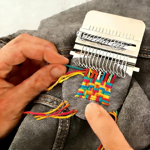 Knit Patch Kit - PatchMaker 2.0 Kit, Mini Darning Loom, Sewing Craft Supplies, Knitting Kit for Beginners, Patchwork Weaving Tool Set for Quickly Sewing Repair on Jeans, Socks and Clothes (28 Hooks) - size: 28 Hooks