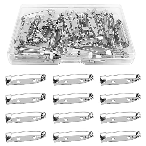 50 Pcs Silver Bar Pins, Safety Pins - Secure Back Clasp - Reliable Brooch Pins for Various Uses Locking Pins Backs Safety Clasp Brooch (32MM, Silver) - size: 32MM