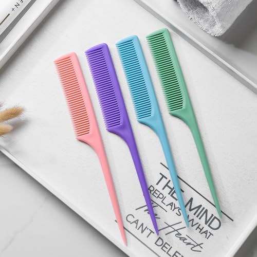 4 Pcs Rat Tail Comb Set for Women -Fine Tooth Styling comb with Pick, Anti-Static Heat Resistant Teasing Comb,Professional Hair Parting Tools for Smooth Detangling, Updos & Salon-Perfect Hairstyles. - color: Blue-Pink-Green-Purple