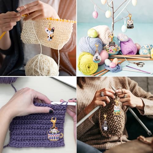 BEEFLYING Cat Knitting Stitch Markers for Crocheting, 13 Pcs | Cute Metal Alloy Enemal Clip on Charms, Bracelets Sewing Quilting Handmade Jewelry Making - color: Cat