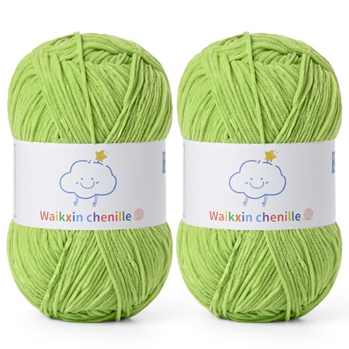 Fluffy Chenille Yarn for Crocheting，Baby Yarn for Crocheting Soft，2 Pack of 100g/3.5oz Velvet Amigurumi Yarn ，Fingering Weight Yarns for Crocheting Baby Blankets、DIY Craft.(2 Lime Green) - color: [2 Lime Green]