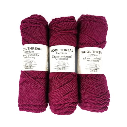 Premium Wool Blend Yarn – 3 Skeins (300g Total), 85% Wool 15% Polyester, for Crocheting&Knitting, Soft Skin-Friendly, Ideal for Scarves, Hats, Blankets & DIY Crafts (12#Magenta) - color: 12#Magenta