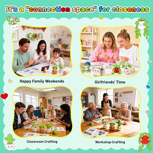 Joyclub Crochet Kit for Beginners 6 Fake Plants with Video for Adults | 6 Pcs fake hanging potted plants family with video guidance and supplies; decor-inspired projects for adult crochet learners - color: Colorful Plant