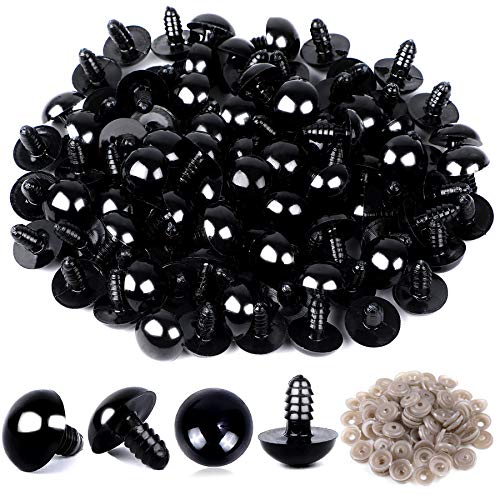 UPINS 120Pcs 12mm Plastic Safety Crochet Eyes with 120Pcs Washers for Craft | Black Plastic Eyes Bulk for Stuffed Animals, Crochet Toy Crafters, Doll Making Supplies - size: 12mm