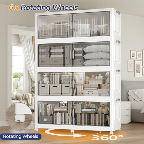 120Gal Extra Large Stackable Storage Bins with Lid, 480QT Foldable Collapsible Storage Box with Doors & Wheels, Plastic Organizer for Bedroom Kitchen Garage Dorm, 3Pack - size: 40Gal-3Pack