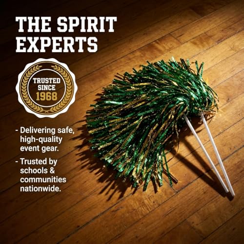Anderson's Metallic Green and Gold Foil Textured Shakers- Pack of 10 | Anderson's Metallic Pom Pom For Cheerleader, Football, Basketball, Homecoming Squad, Team Party, Performance, Celebration - color: Green and Gold