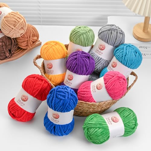 3 Pack Chunky Chenille Yarn for Crocheting, Baby Yarn for Crocheting Soft Blanket, 262.4 yds /10.5 oz Crochet Yarn, Bulky 5 Amigurumi Yarns, Fluffy Velvet Yarns for Knitting Crafts (3 Beige) - color: 3 Beige