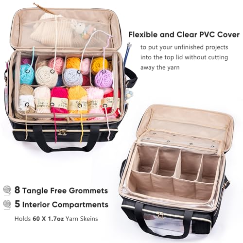 MYBAGZING Large Yarn Storage Bag,Crochet Bag Organizer,Yarn Bags for Crocheting,Crochet Storage Bag with Pockets for Crochet Hooks, Crochet Accessories,Knitting Bags,Gifts for Crocheters - color: Black, size: Large