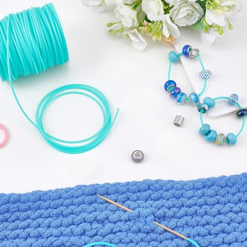 CRASPIRE 54.68 Yards 2mm Hollow Pipe Rubber Tube Cords Barber Cord for Knitting Stitch Holder Tubing 1mm Hole Rubber Cord with Spool Turquoise for Bracelet Jewelry Making DIY Crafts Bead Creation - color: Turquoise