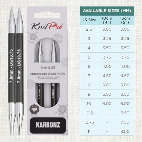 KnitPro Karbonz Interchangeable Circular Needle 5" (13cm) | US Size 10.75 (7mm) - size: US 10.75 (7mm)