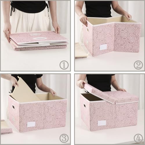 PRANDOM Extra Large Collapsible Storage Boxes with Lids Fabric Decorative Storage Bins Cubes Organizer Baskets with Cover Handles Divider for Bedroom Closet Living Room 19.6x15.7x11.8 Inch 3 Pack - color: Pink, size: X Large(3-Pack)