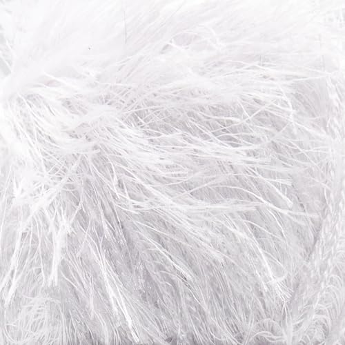 Estako Eyelash Yarn, Soft Fuzzy Faux Fur for Crochet and Knitting, White | 100% polyester, 3.53 oz, 153 yds, lei making, fringe trim, 4-5 mm needles, 3 mm hook, amigurumi, blankets, hats, rugs - color: 1208 - White, size: 1 Skein