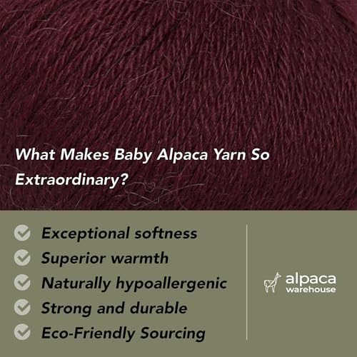 100% Baby Alpaca Yarn 3 Skeins 150g DK Weight Knitting Crochet Burgundy | Made in Peru with natural warmth and softness featuring 327yd of premium fiber ideal for scarves shawls sweaters and more - color: Burgundy, size: DK