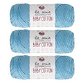 3 Skein La Mia Baby 50% Cotton Total 10.5 Oz Each 3.5 oz (100 g) / 218yd (200m), Medium, Worsted, Super Soft Yarn, Best for Baby and Amigurumi, Blue - L041 - color: Blue - L041
