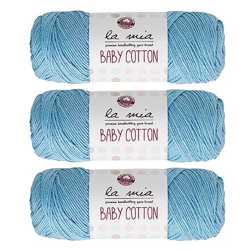 3 Skein La Mia Baby 50% Cotton Total 10.5 Oz Each 3.5 oz (100 g) / 218yd (200m), Medium, Worsted, Super Soft Yarn, Best for Baby and Amigurumi, Blue - L041 - color: Blue - L041