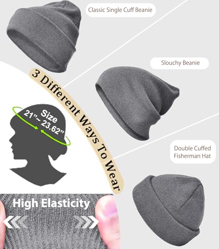 100% Cotton Beanie Hat Winter Hats Women Men Warm Knit Beanies | Double Layer Warmth ,Ultra-Soft Itch-Free Pure Cotton Knitted, Cuffed & Uncuffed Fisherman Slouchy Skull Cap for Womens Mens - color: 1pcs Dark Grey