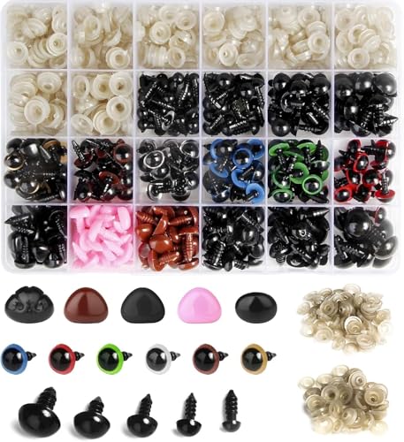 600PCS Crochet Safety Eyes and Noses for Amigurumi, 6–14mm with Washers | matching locking washers smooth ABS posts easy installation crochet animals / plush toys / dolls / teddy bears - size: 600 pcs