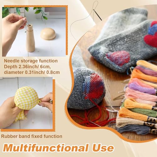 Jexine Mini Darning Mushroom for Socks 21 Hooks Small Speedweve Style Weaving Darning Loom with 9 Pcs Large Eye Needles 50 Colors Thread for Handcraft DIY Weaving Repair Tool - color: Silver, size: 21 Hooks, style: Mushroom