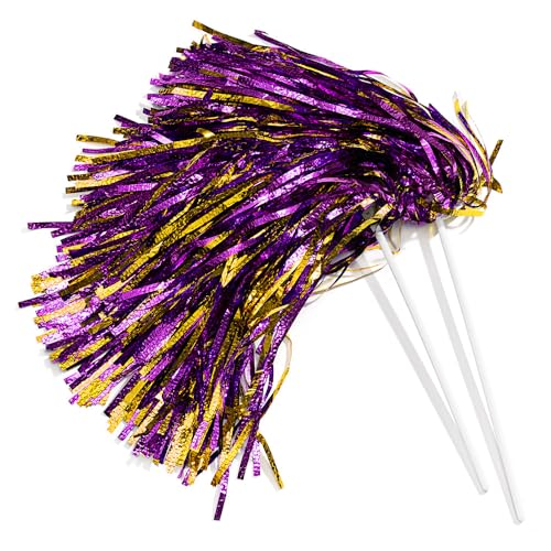 Metallic Gold and Purple Foil Textured School Spirit Shakers- Pack of 10 | Anderson's Metallic Pom Pom, For Cheerleader, Football, Basketball, Homecoming, Team Party, Dance Performance, Celebration - color: Purple and Gold