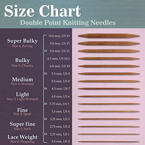 JubileeYarn 6" Double Point Bamboo Knitting Needles Set | 15 Sizes: 2mm(US0)-10mm(US15) | 5 Needles/Size | Carbonized Brown - color: 75 Pcs (15 Size) - Carbonized, size: 6-Inch
