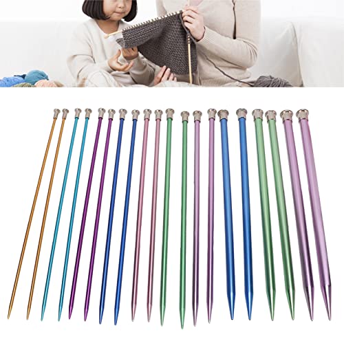 Aluminum Metal Knitting Needle Set 20PCS - 10 Size Straight Knitting Needles with Storage Bag - Colored Straight Single Pointed, 3.0-10mm 9.8inch Length for Knitting DIY and Crochet Enthusiasts