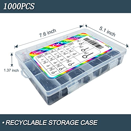 1000Pcs Screw Eyes Assortment Kit Black Screw Eye Hooks Eye Bolts Metal Eye Pins Zinc Plated Eyelet Screw Loops for Hanging Sign, Wind Chime, Jewelry Making 17 Sizes Mini to Large - color: Black, size: 1000PCS