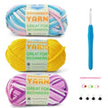 3 * 50g/1.76oz Yarn for Crocheting and Knitting, 3 * 60yds Beginner Yarn with Easy-to-See Stitches; Worsted-Weight Medium #4;Amigurumi-Friendly Crochet Kit(Violet+Yellow+Blushing Blue) - color: Violet+Yellow+Blushing Blue