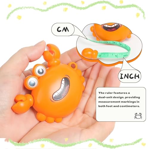 Orange Crab Fashion Measuring Tape 79", Sewing Gifts w/Keychain | Soft dual-sided (cm/in) retractable pocket ruler. Essential sewing supplies & cute gifts for crafters, quilters and kids - color: A4-Orange Crab